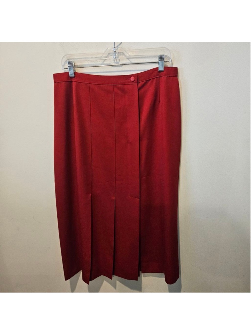 Women's Paola Rossini Red Pure New Wool Pleasted Midi Skirt Made in Italy 10 - Picture 5 of 15